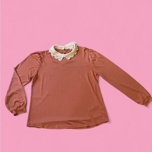 Faith and Joy Lace Collar Top - Dusty Rose and Cream